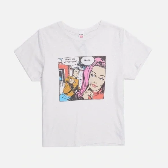 RE/DONE Classic "Nope" Graphic Baby Tee in Vintage White - Picture 2 of 4